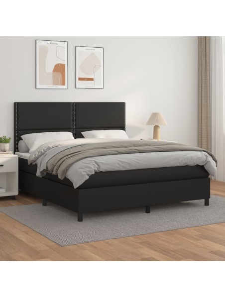 Boxspringbett mit Matratze Schwarz 180x200 cm Kunstleder