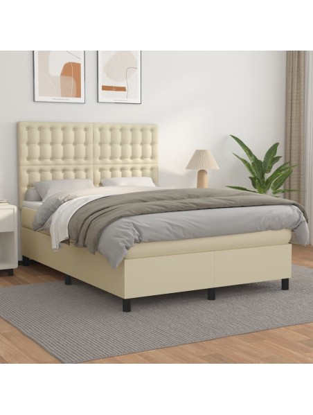 Boxspringbett mit Matratze Creme 140x200 cm Kunstleder