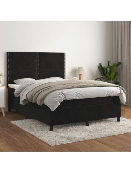 Boxspringbett mit Matratze Schwarz 140x190 cm Samt