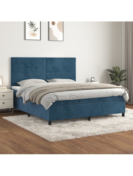 Boxspringbett mit Matratze Dunkelblau 160x200 cm Samt