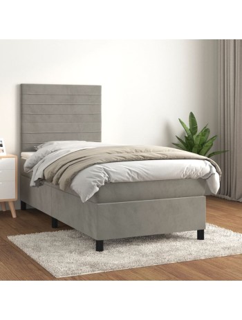 Boxspringbett mit Matratze Hellgrau 90x190 cm Samt