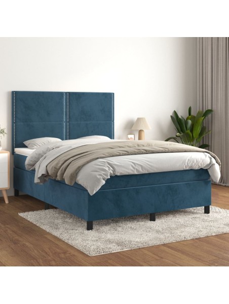 Boxspringbett mit Matratze Dunkelblau 140x190 cm Samt