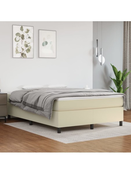 Boxspringbett mit Matratze Creme 140x190 cm Kunstleder