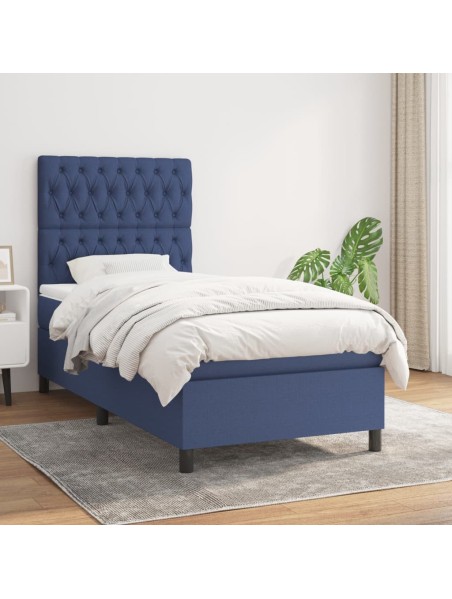 Boxspringbett mit Matratze Blau 90x190 cm Stoff