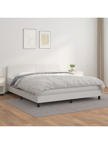 Boxspringbett mit Matratze Weiß 160x200 cm Kunstleder