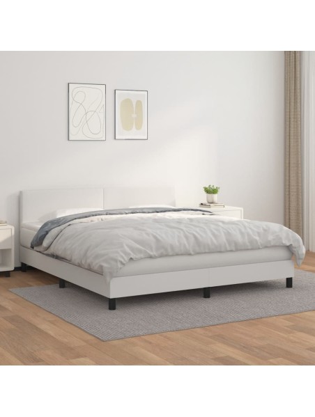 Boxspringbett mit Matratze Weiß 160x200 cm Kunstleder