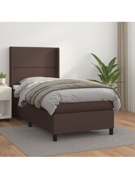 Boxspringbett mit Matratze Braun 100x200 cm Kunstleder