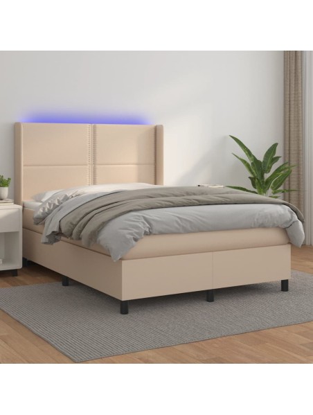 Boxspringbett mit Matratze & LED Cappuccino-Braun 140x190cm