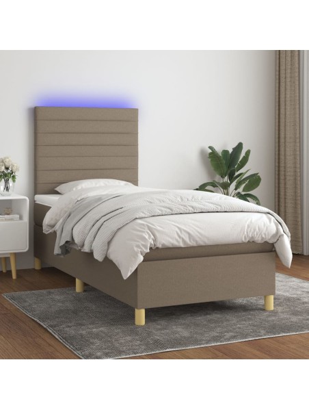 Boxspringbett mit Matratze & LED Taupe 100x200 cm Stoff