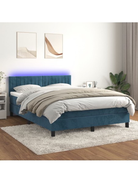 Boxspringbett mit Matratze & LED Dunkelblau 140x190 cm Samt