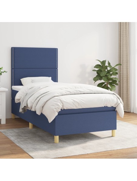 Boxspringbett mit Matratze Blau 90x200 cm Stoff