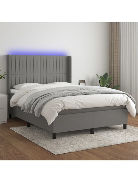 Boxspringbett mit Matratze & LED Dunkelgrau 140x190 cm Stoff