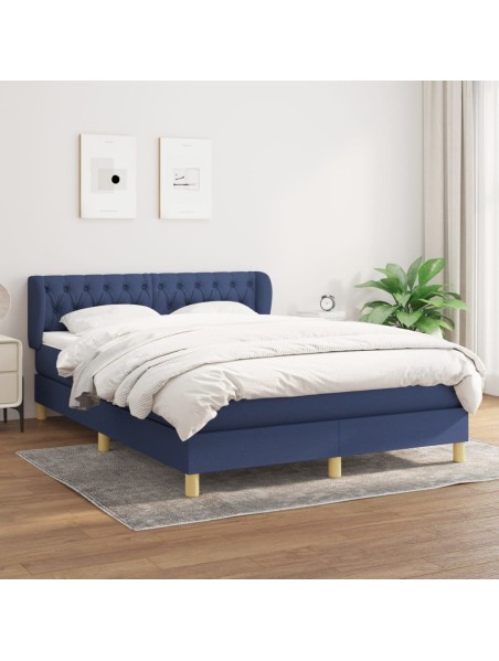 Boxspringbett mit Matratze Blau 140x190 cm Stoff