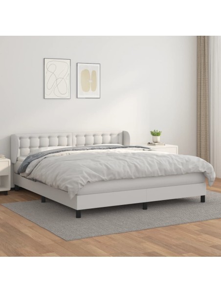 Boxspringbett mit Matratze Weiß 180x200 cm Kunstleder