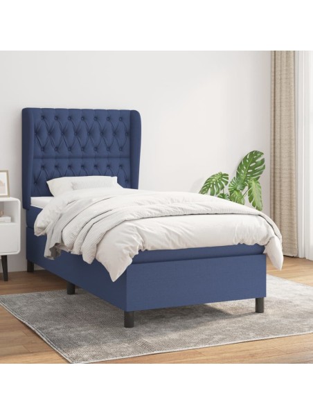 Boxspringbett mit Matratze Blau 90x200 cm Stoff