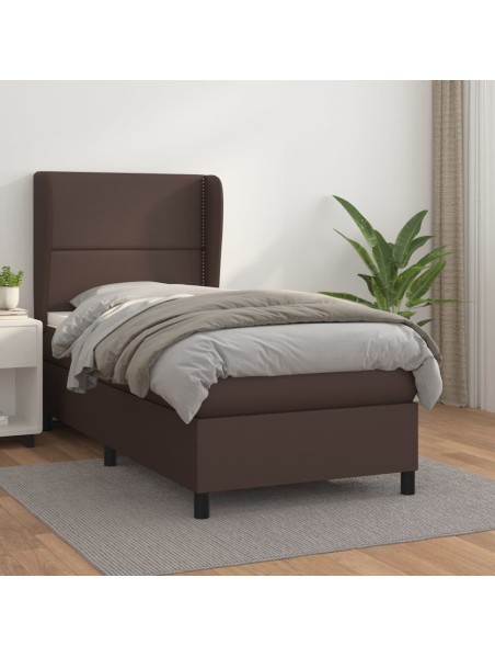 Boxspringbett mit Matratze Braun 100x200 cm Kunstleder