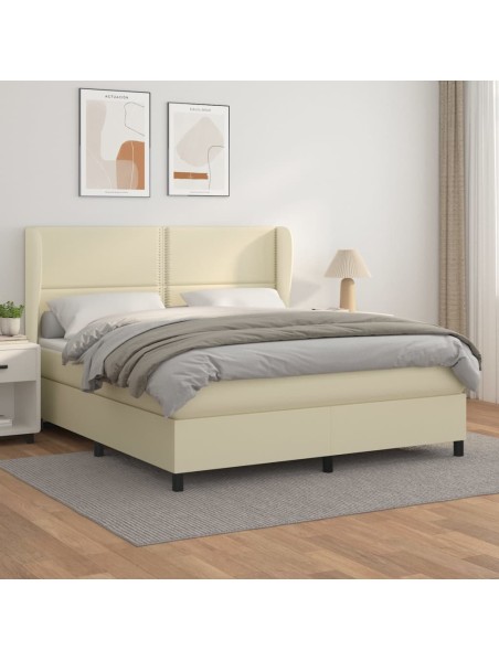 Boxspringbett mit Matratze Creme 180x200 cm Kunstleder