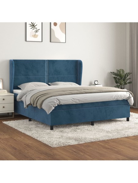 Boxspringbett mit Matratze Dunkelblau 180x200 cm Samt