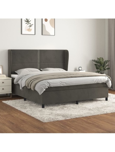 Boxspringbett mit Matratze Dunkelgrau 160x200 cm Samt