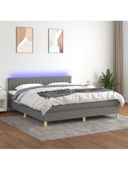 Boxspringbett mit Matratze & LED Dunkelgrau 160x200 cm Stoff