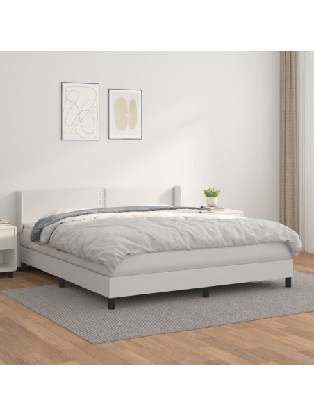 Boxspringbett mit Matratze Weiß 180x200 cm Kunstleder