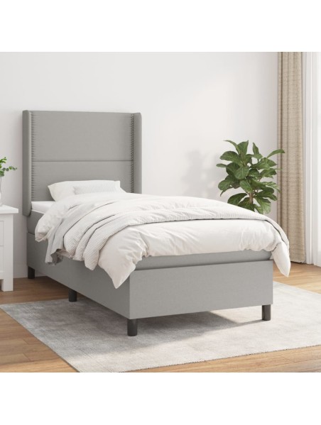 Boxspringbett mit Matratze Hellgrau 90x190 cm Stoff