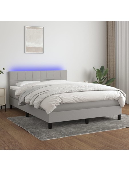 Boxspringbett mit Matratze & LED Hellgrau 140x200 cm Stoff