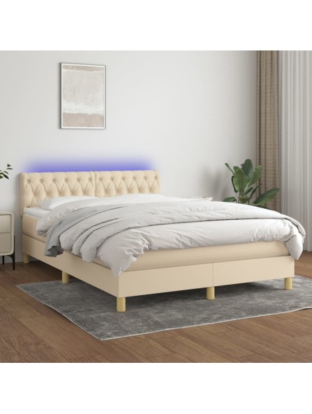 Boxspringbett mit Matratze & LED Creme 140x200 cm Stoff