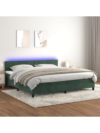 Boxspringbett mit Matratze & LED Dunkelgrün 200x200 cm Samt