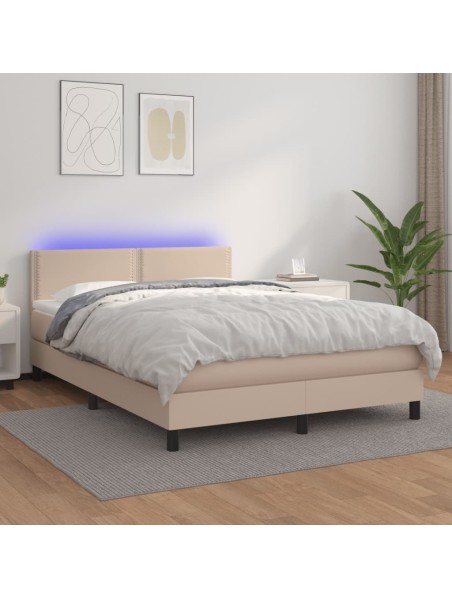 Boxspringbett mit Matratze & LED Cappuccino-Braun 140x200cm