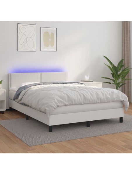 Boxspringbett mit Matratze & LED Weiß 140x200 cm Kunstleder