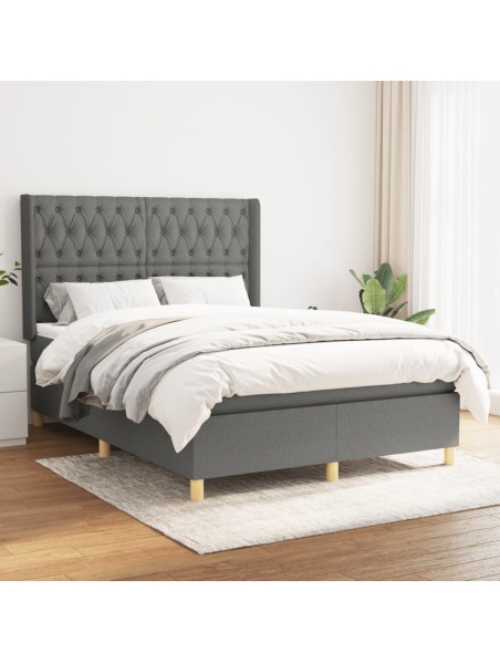 Boxspringbett mit Matratze Dunkelgrau 140x200 cm Stoff