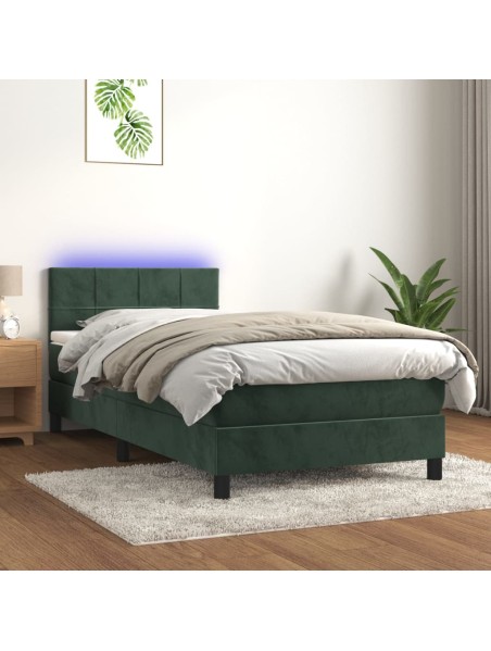 Boxspringbett mit Matratze & LED Dunkelgrün 100x200 cm Samt