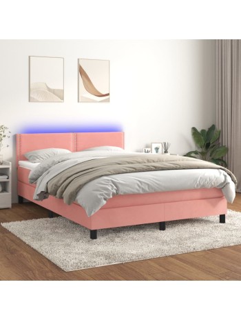 Boxspringbett mit Matratze & LED Rosa 140x200 cm Samt