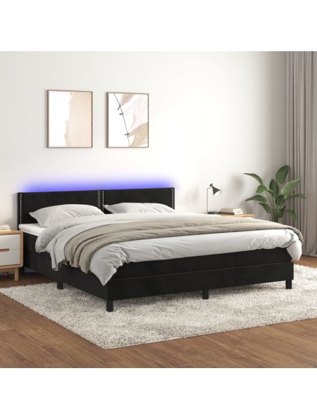 Boxspringbett mit Matratze & LED Schwarz 180x200 cm Samt