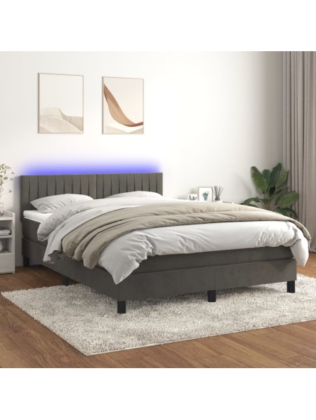 Boxspringbett mit Matratze & LED Dunkelgrau 140x200 cm Samt