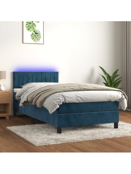 Boxspringbett mit Matratze & LED Dunkelblau 90x200 cm Samt