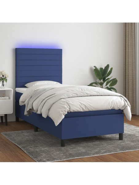 Boxspringbett mit Matratze & LED Blau 100x200 cm Stoff