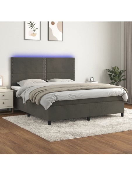 Boxspringbett mit Matratze & LED Dunkelgrau 160x200 cm Samt