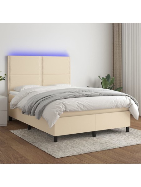 Boxspringbett mit Matratze & LED Creme 140x200 cm Stoff