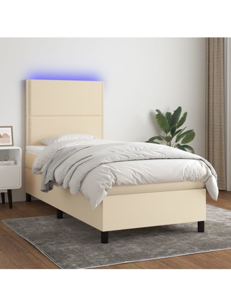 Boxspringbett mit Matratze & LED Creme 100x200 cm Stoff