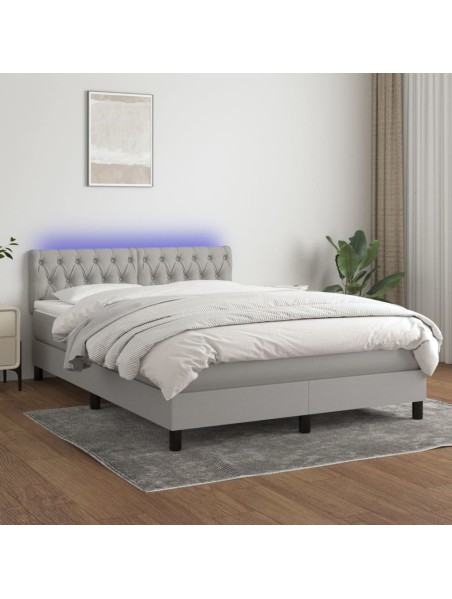 Boxspringbett mit Matratze & LED Hellgrau 140x190 cm Stoff