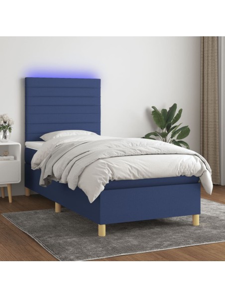 Boxspringbett mit Matratze & LED Blau 100x200 cm Stoff