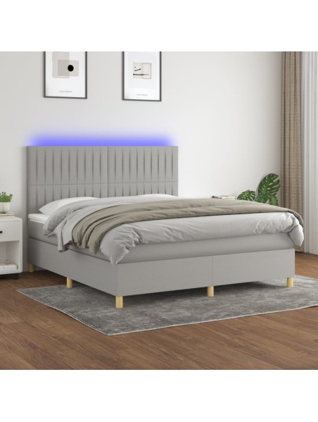 Boxspringbett mit Matratze & LED Hellgrau 160x200 cm Stoff