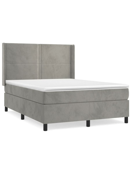 Boxspringbett mit Matratze Hellgrau 140x190 cm Samt