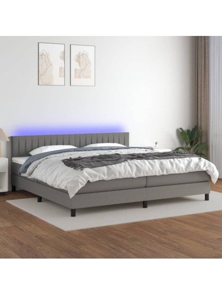 Boxspringbett mit Matratze & LED Dunkelgrau 200x200 cm Stoff