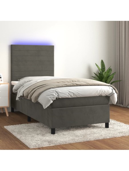 Boxspringbett mit Matratze & LED Dunkelgrau 90x190 cm Samt