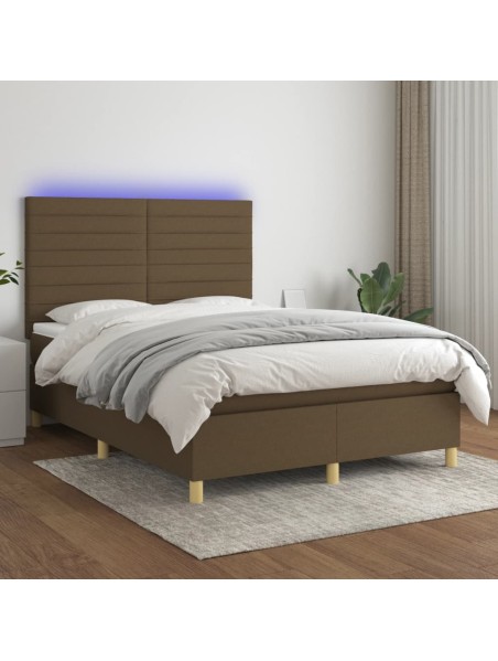 Boxspringbett mit Matratze & LED Dunkelbraun 140x200 cm Stoff