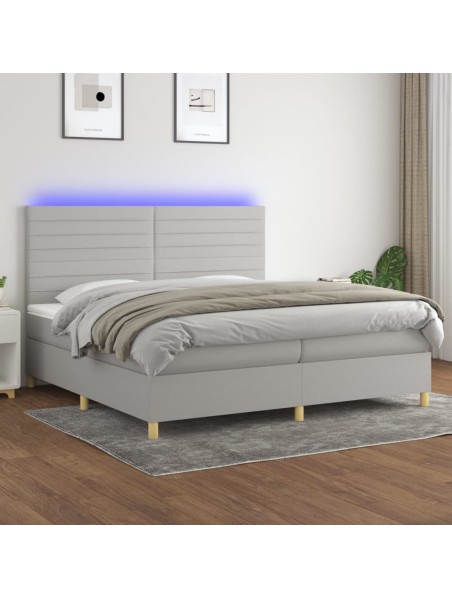 Boxspringbett mit Matratze & LED Hellgrau 200x200 cm Stoff