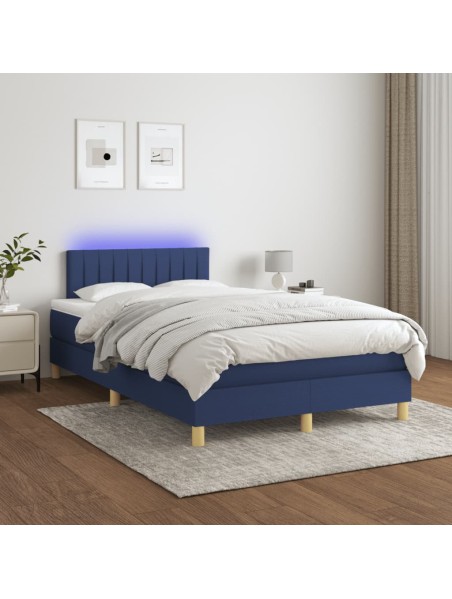 Boxspringbett mit Matratze & LED Blau 120x200 cm Stoff